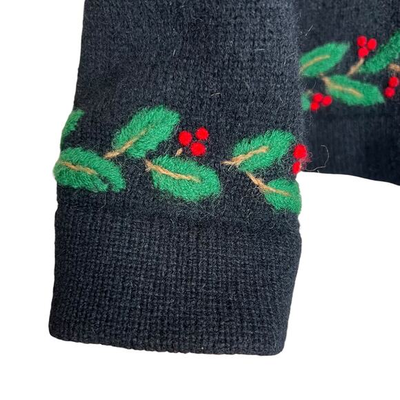 LIZ CLAIBORNE Wool Angora Embroidered Holly Button Cardigan Black Women’s M - Picture 5 of 12